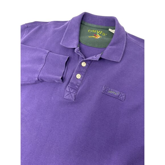 Orvis Long‎ Sleeve Polo Shirt Size Large Tall Purple Collar - Picture 1 of 5